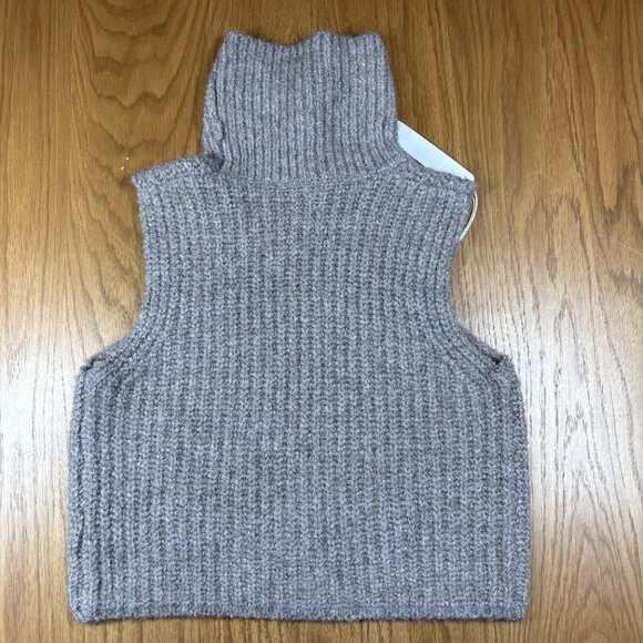 NWT Self Contrast Taupe Ribbed Turtleneck Knit Sweater Vest – Women’s Small - Picture 4 of 7